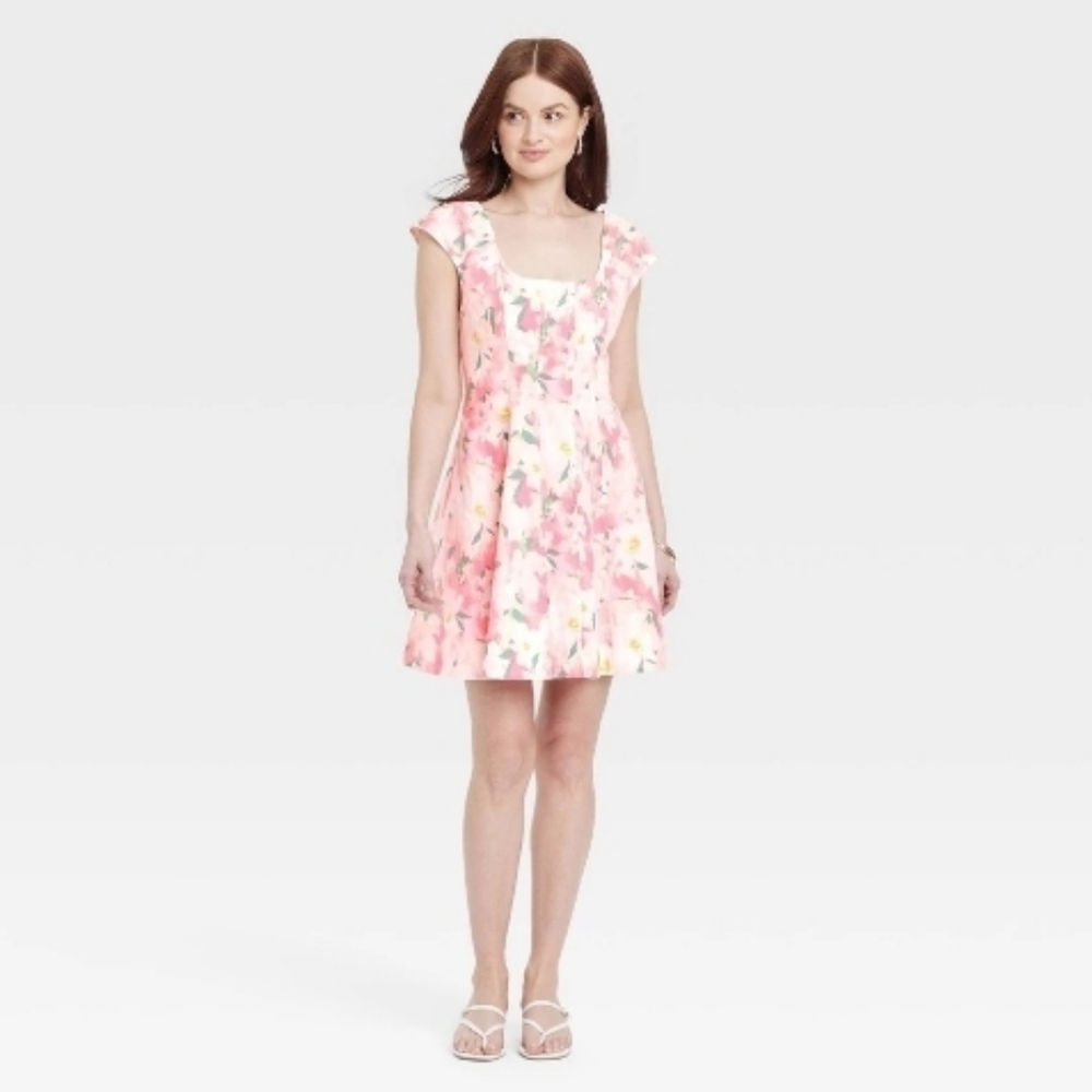 #1308 A New Day Pink Floral Corset Woven Mini Dress